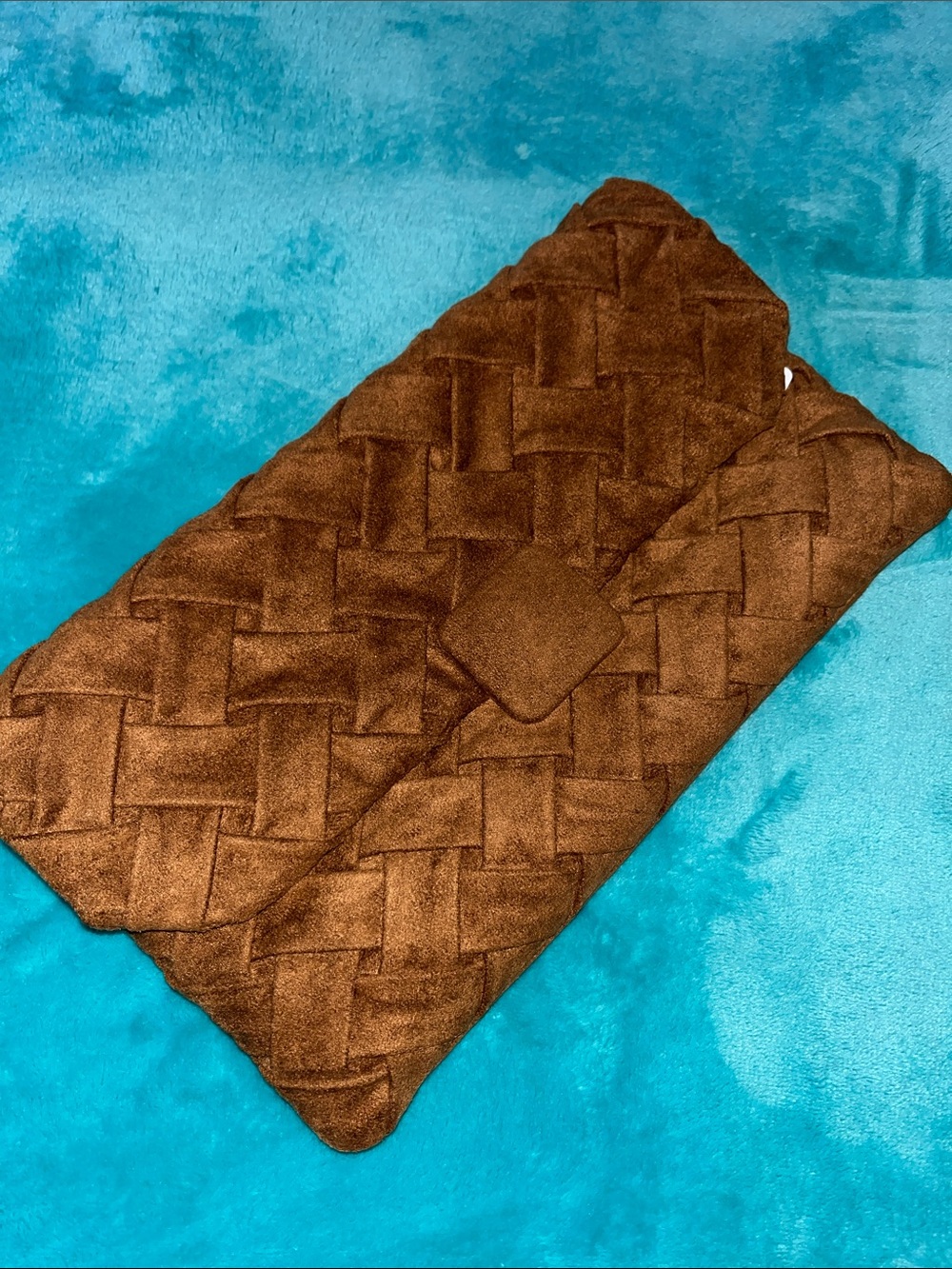 Woven Suede Clutch Crossbody in Brown